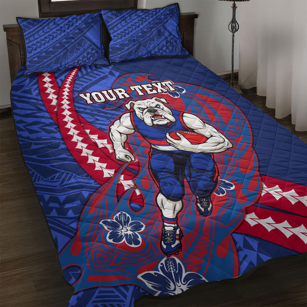 Personalized Western Bulldogs Quilt Bed Set Polynesian Tribal Bulldog Mascot With Hibiscus Floral Art