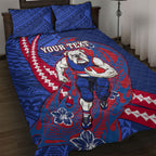 Personalized Western Bulldogs Quilt Bed Set Polynesian Tribal Bulldog Mascot With Hibiscus Floral Art