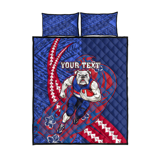 Personalized Western Bulldogs Quilt Bed Set Polynesian Tribal Bulldog Mascot With Hibiscus Floral Art