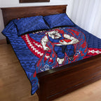 Personalized Western Bulldogs Quilt Bed Set Polynesian Tribal Bulldog Mascot With Hibiscus Floral Art