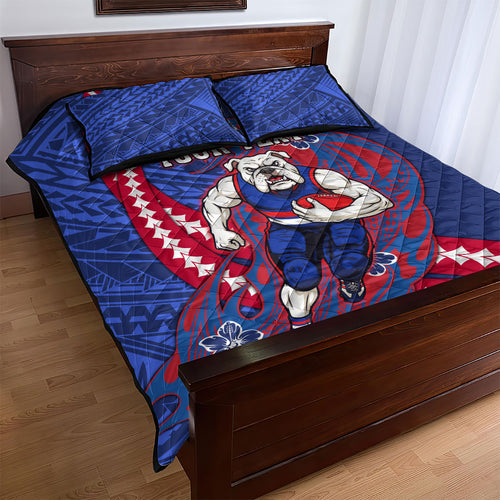 Personalized Western Bulldogs Quilt Bed Set Polynesian Tribal Bulldog Mascot With Hibiscus Floral Art
