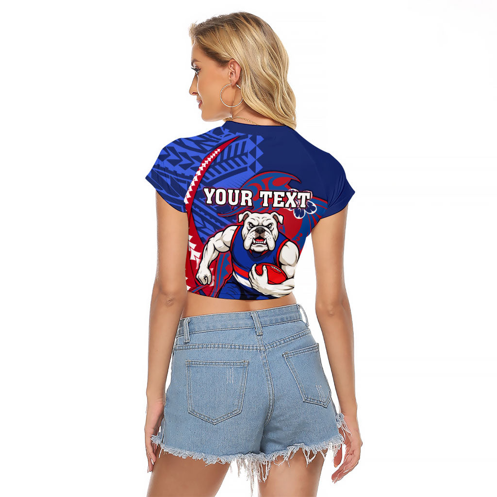 Personalized Western Bulldogs Raglan Cropped T Shirt Polynesian Tribal Bulldog Mascot With Hibiscus Floral Art