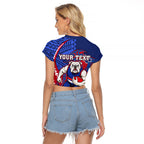 Personalized Western Bulldogs Raglan Cropped T Shirt Polynesian Tribal Bulldog Mascot With Hibiscus Floral Art
