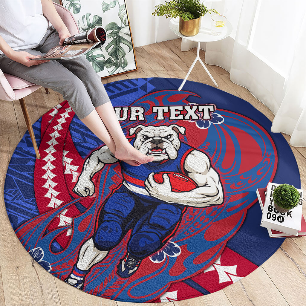 Personalized Western Bulldogs Round Carpet Polynesian Tribal Bulldog Mascot With Hibiscus Floral Art