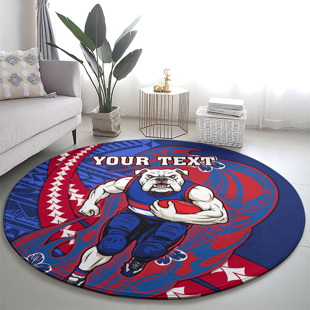 Personalized Western Bulldogs Round Carpet Polynesian Tribal Bulldog Mascot With Hibiscus Floral Art