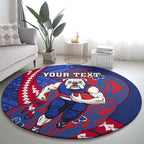 Personalized Western Bulldogs Round Carpet Polynesian Tribal Bulldog Mascot With Hibiscus Floral Art