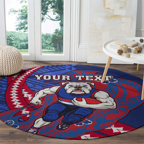 Personalized Western Bulldogs Round Carpet Polynesian Tribal Bulldog Mascot With Hibiscus Floral Art