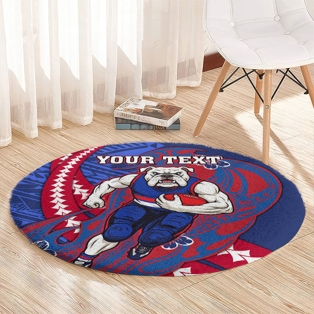 Personalized Western Bulldogs Round Carpet Polynesian Tribal Bulldog Mascot With Hibiscus Floral Art
