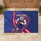 Personalized Western Bulldogs Rubber Doormat Polynesian Tribal Bulldog Mascot With Hibiscus Floral Art