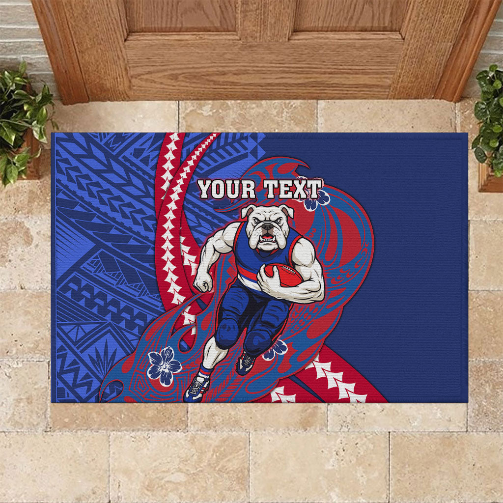 Personalized Western Bulldogs Rubber Doormat Polynesian Tribal Bulldog Mascot With Hibiscus Floral Art