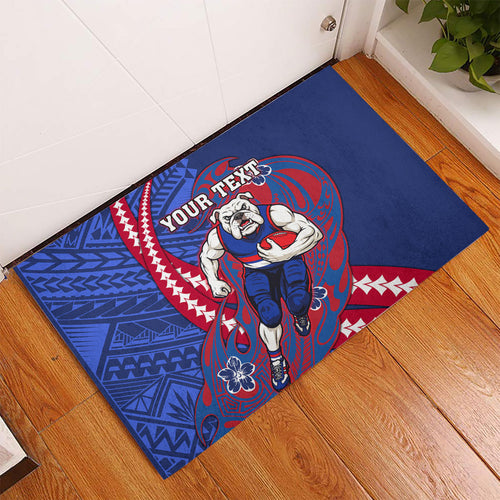 Personalized Western Bulldogs Rubber Doormat Polynesian Tribal Bulldog Mascot With Hibiscus Floral Art