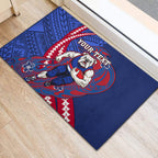 Personalized Western Bulldogs Rubber Doormat Polynesian Tribal Bulldog Mascot With Hibiscus Floral Art