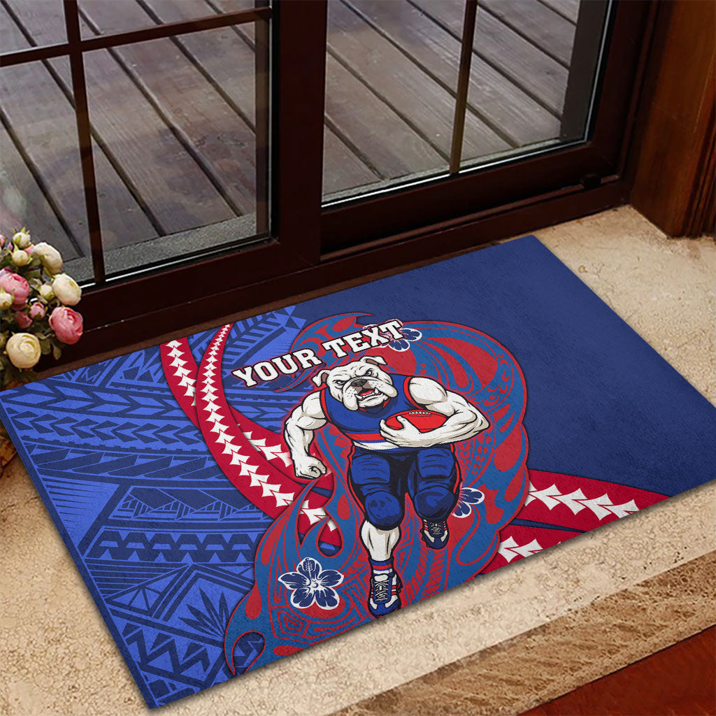 Personalized Western Bulldogs Rubber Doormat Polynesian Tribal Bulldog Mascot With Hibiscus Floral Art