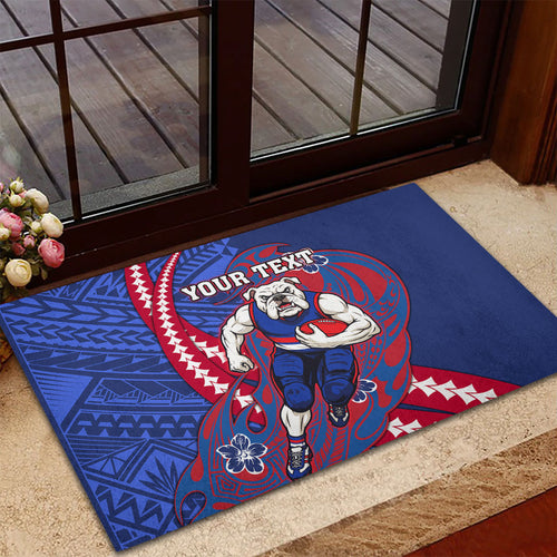 Personalized Western Bulldogs Rubber Doormat Polynesian Tribal Bulldog Mascot With Hibiscus Floral Art