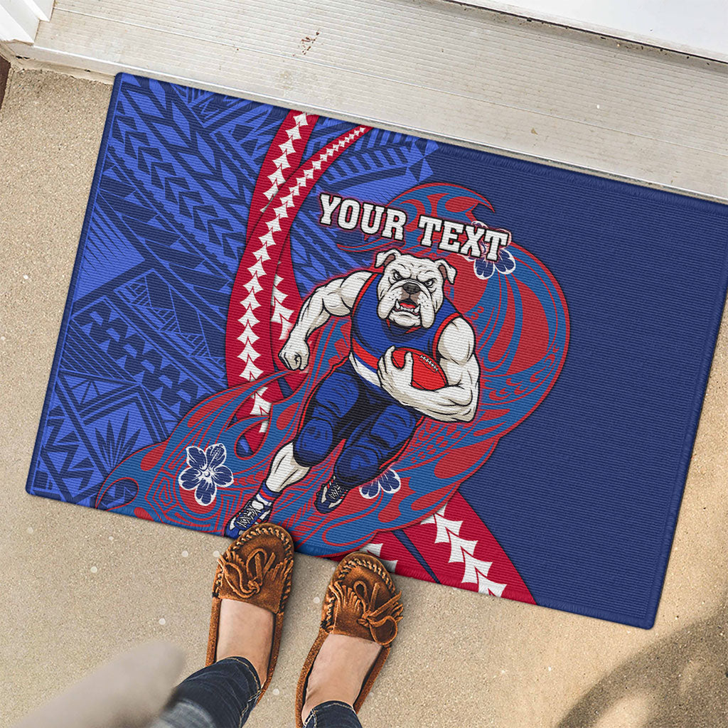 Personalized Western Bulldogs Rubber Doormat Polynesian Tribal Bulldog Mascot With Hibiscus Floral Art