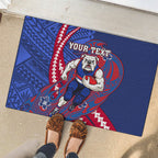 Personalized Western Bulldogs Rubber Doormat Polynesian Tribal Bulldog Mascot With Hibiscus Floral Art