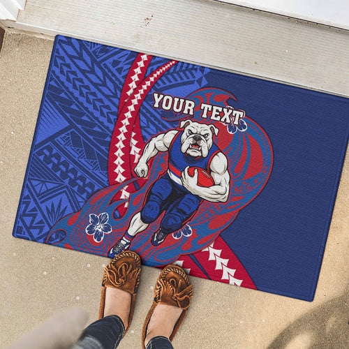 Personalized Western Bulldogs Rubber Doormat Polynesian Tribal Bulldog Mascot With Hibiscus Floral Art