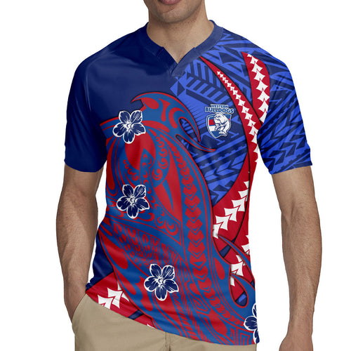Personalized Western Bulldogs Rugby Jersey Polynesian Tribal Bulldog Mascot With Hibiscus Floral Art
