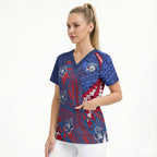 Personalized Western Bulldogs Scrub Top Polynesian Tribal Bulldog Mascot With Hibiscus Floral Art