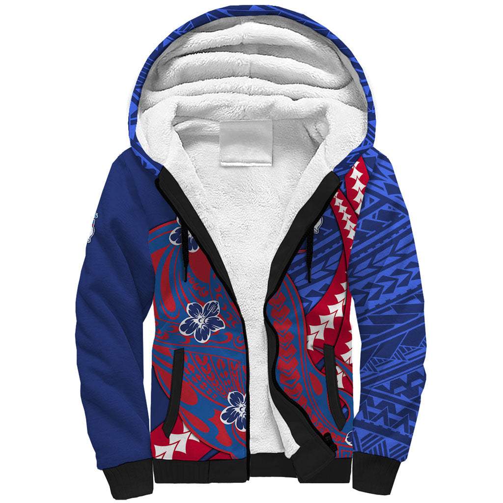 Personalized Western Bulldogs Sherpa Hoodie Polynesian Tribal Bulldog Mascot With Hibiscus Floral Art