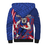Personalized Western Bulldogs Sherpa Hoodie Polynesian Tribal Bulldog Mascot With Hibiscus Floral Art