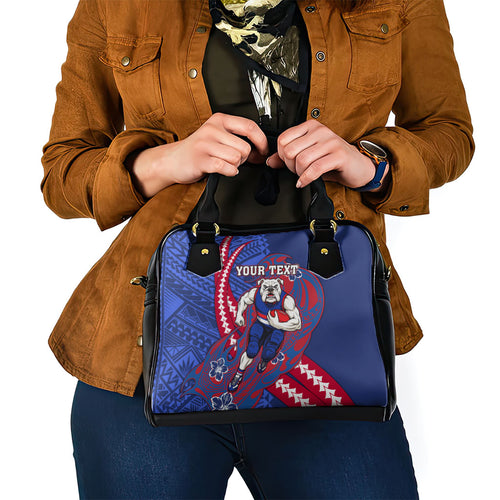 Personalized Western Bulldogs Shoulder Handbag Polynesian Tribal Bulldog Mascot With Hibiscus Floral Art