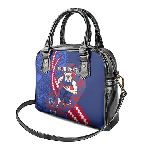 Personalized Western Bulldogs Shoulder Handbag Polynesian Tribal Bulldog Mascot With Hibiscus Floral Art