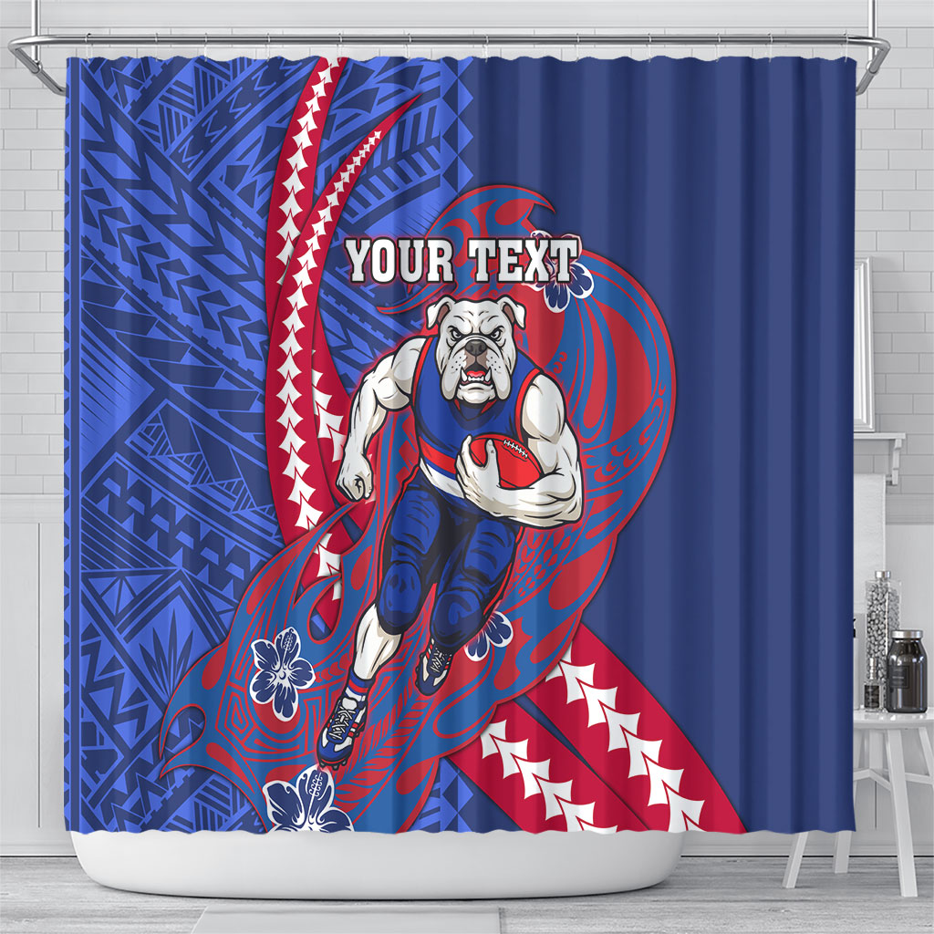 Personalized Western Bulldogs Shower Curtain Polynesian Tribal Bulldog Mascot With Hibiscus Floral Art