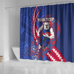 Personalized Western Bulldogs Shower Curtain Polynesian Tribal Bulldog Mascot With Hibiscus Floral Art