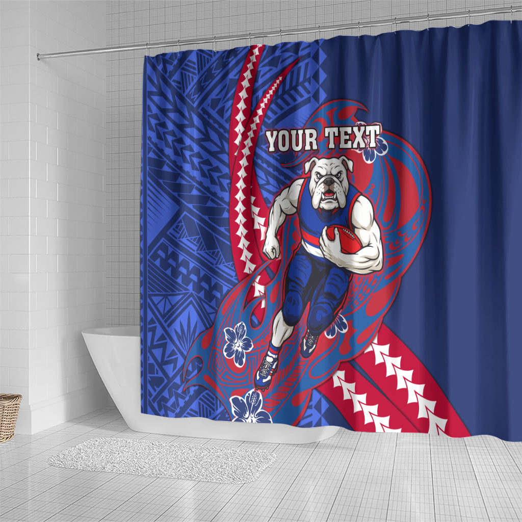 Personalized Western Bulldogs Shower Curtain Polynesian Tribal Bulldog Mascot With Hibiscus Floral Art