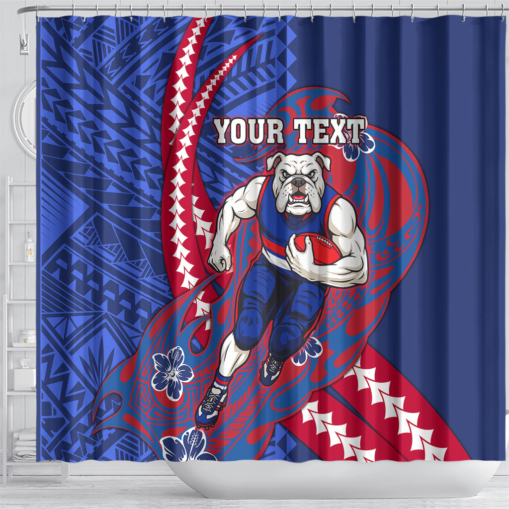 Personalized Western Bulldogs Shower Curtain Polynesian Tribal Bulldog Mascot With Hibiscus Floral Art