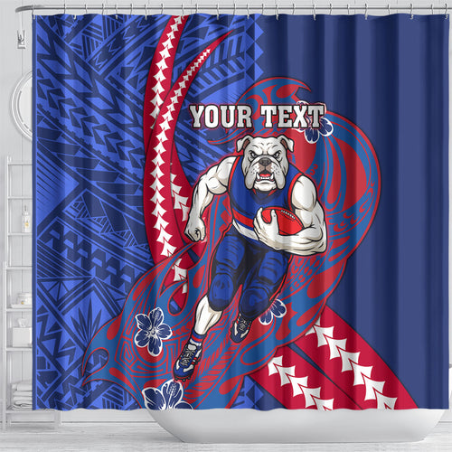 Personalized Western Bulldogs Shower Curtain Polynesian Tribal Bulldog Mascot With Hibiscus Floral Art