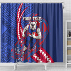 Personalized Western Bulldogs Shower Curtain Polynesian Tribal Bulldog Mascot With Hibiscus Floral Art