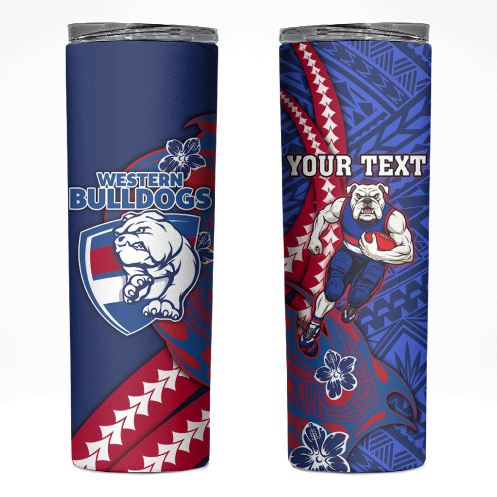 Personalized Western Bulldogs Skinny Tumbler Polynesian Tribal Bulldog Mascot With Hibiscus Floral Art