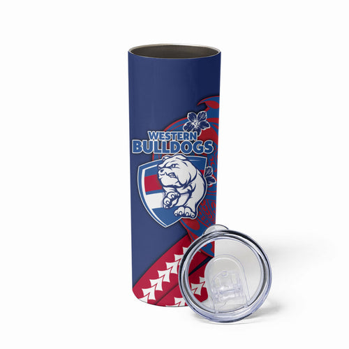 Personalized Western Bulldogs Skinny Tumbler Polynesian Tribal Bulldog Mascot With Hibiscus Floral Art