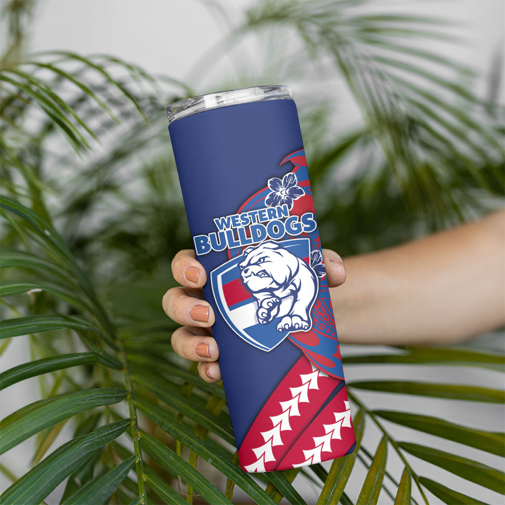 Personalized Western Bulldogs Skinny Tumbler Polynesian Tribal Bulldog Mascot With Hibiscus Floral Art