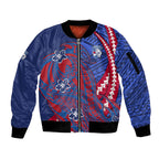 Personalized Western Bulldogs Sleeve Zip Bomber Jacket Polynesian Tribal Bulldog Mascot With Hibiscus Floral Art