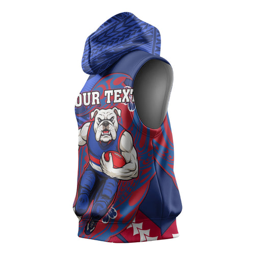 Personalized Western Bulldogs Sleeveless Hoodie Polynesian Tribal Bulldog Mascot With Hibiscus Floral Art