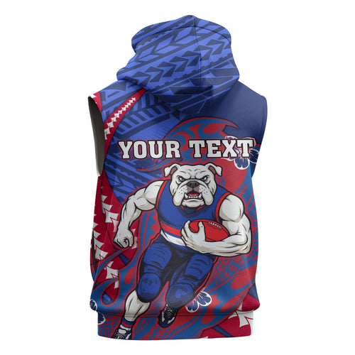 Personalized Western Bulldogs Sleeveless Zip Hoodie Polynesian Tribal Bulldog Mascot With Hibiscus Floral Art