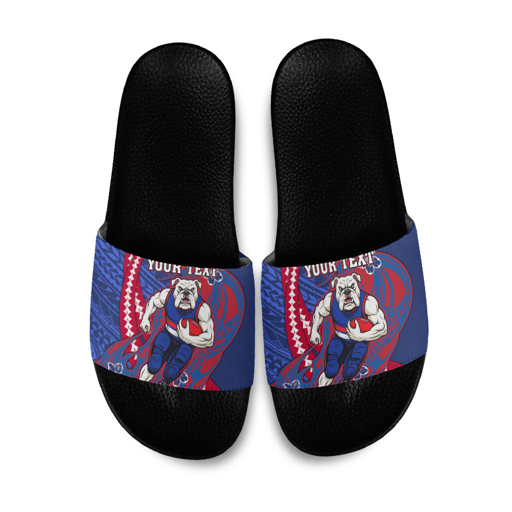 Personalized Western Bulldogs Slide Sandals Polynesian Tribal Bulldog Mascot With Hibiscus Floral Art
