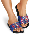 Personalized Western Bulldogs Slide Sandals Polynesian Tribal Bulldog Mascot With Hibiscus Floral Art