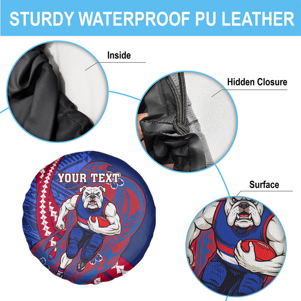 Personalized Western Bulldogs Spare Tire Cover Polynesian Tribal Bulldog Mascot With Hibiscus Floral Art