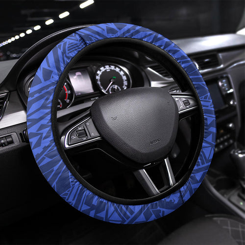 Western Bulldogs Steering Wheel Cover Polynesian Tribal Bulldog Mascot With Hibiscus Floral Art