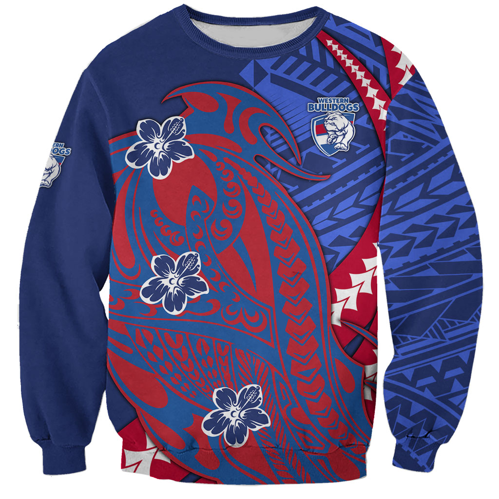 Personalized Western Bulldogs Sweatshirt Polynesian Tribal Bulldog Mascot With Hibiscus Floral Art