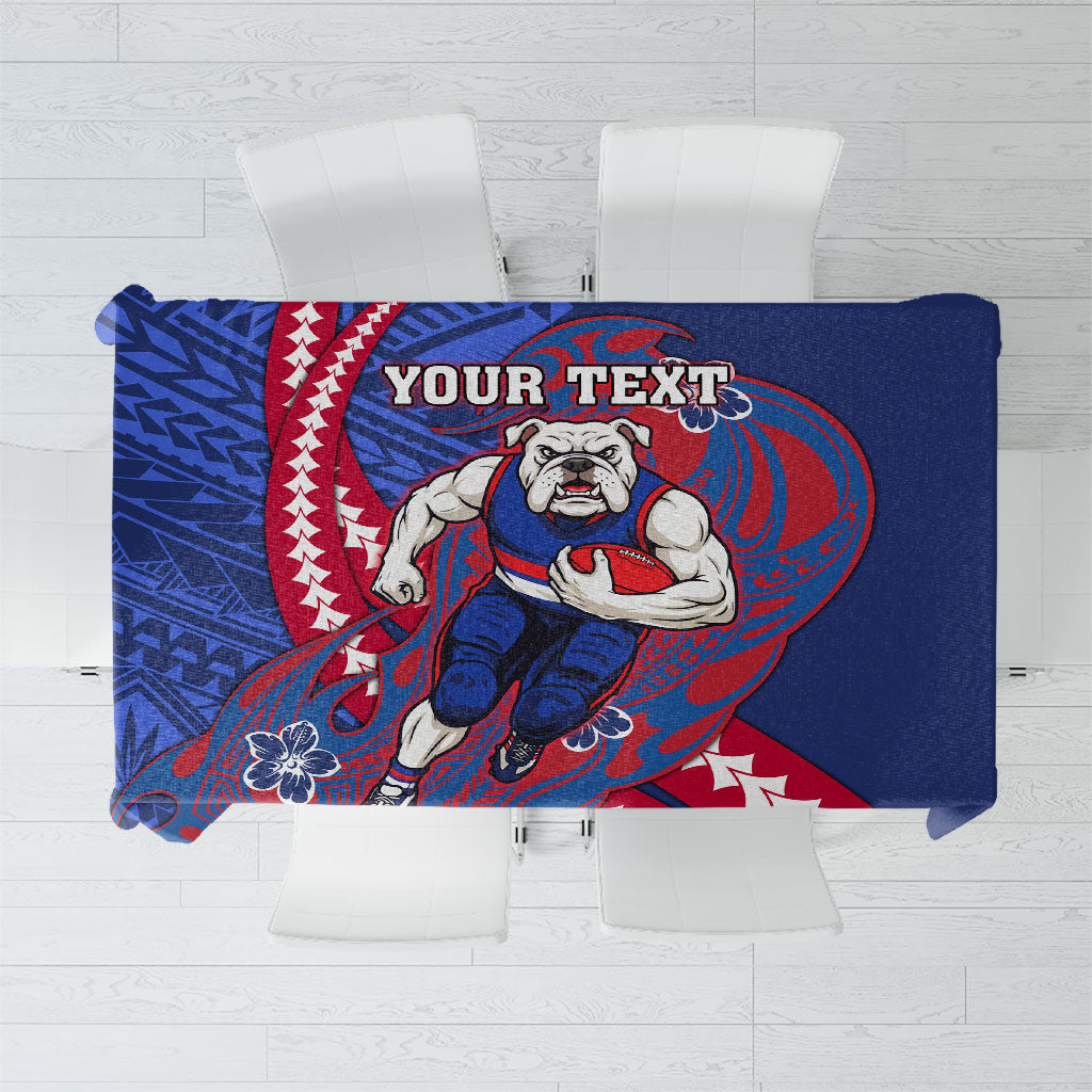 Personalized Western Bulldogs Tablecloth Polynesian Tribal Bulldog Mascot With Hibiscus Floral Art