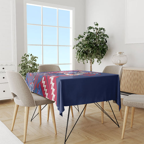 Personalized Western Bulldogs Tablecloth Polynesian Tribal Bulldog Mascot With Hibiscus Floral Art