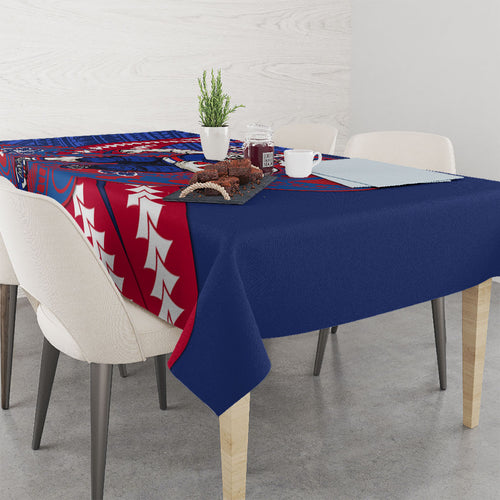 Personalized Western Bulldogs Tablecloth Polynesian Tribal Bulldog Mascot With Hibiscus Floral Art