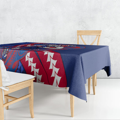 Personalized Western Bulldogs Tablecloth Polynesian Tribal Bulldog Mascot With Hibiscus Floral Art
