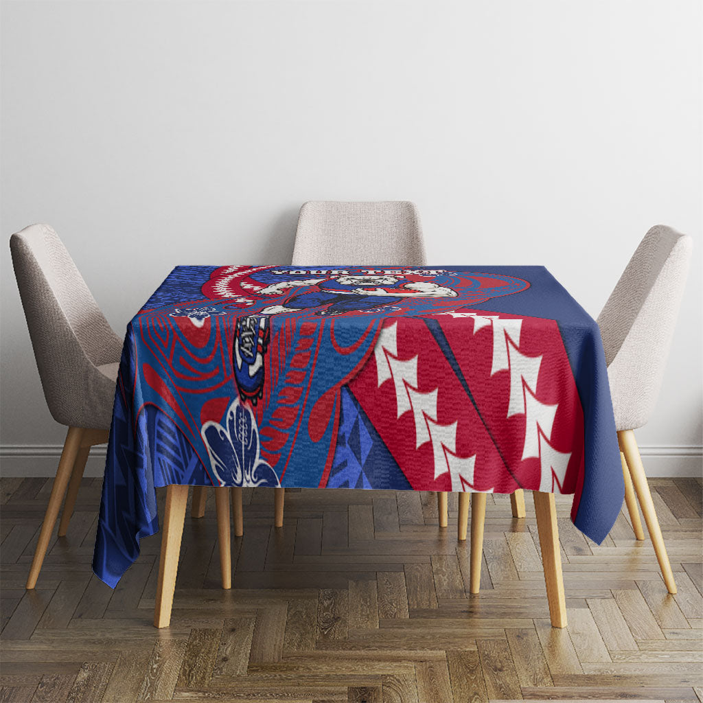 Personalized Western Bulldogs Tablecloth Polynesian Tribal Bulldog Mascot With Hibiscus Floral Art