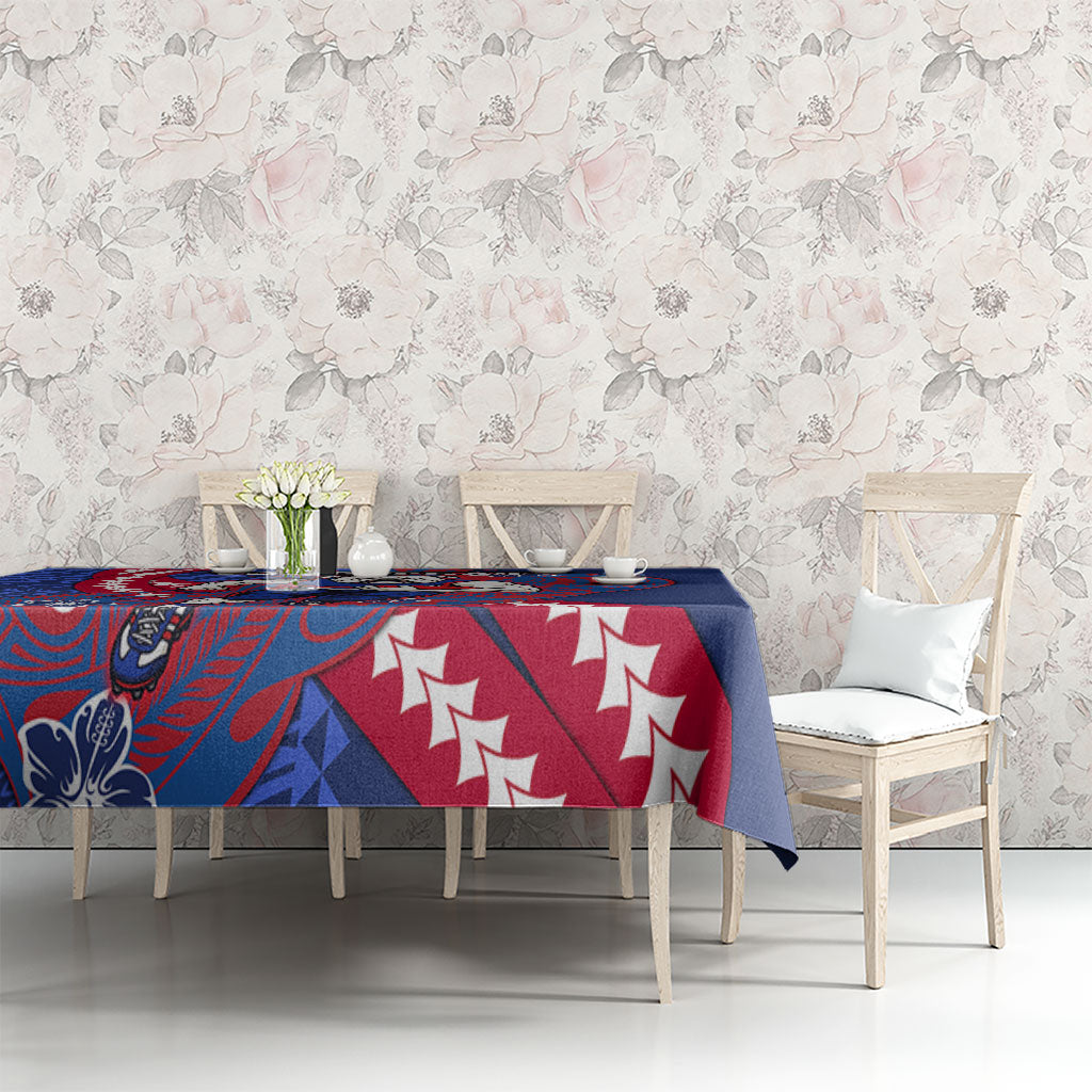 Personalized Western Bulldogs Tablecloth Polynesian Tribal Bulldog Mascot With Hibiscus Floral Art
